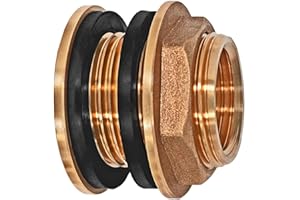 Tank Durchführung mit Anschlag und 2 Dichtungen Loch Größe 27mm 3/4" Rohr Zoll Aussen Gewinde AG x 1/2" Innengewinde IG Wandungsstärke max. 12 mm Regentonnendurchführung Messing