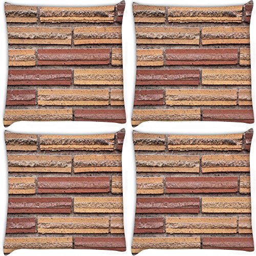 Snoogg Wall Bricks Pack of 4 Digitally Printed Cushion Cover Pillows 22 x 22 Inch