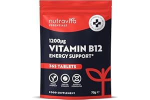 High Strength Vitamin B12 1200mcg Tablets - 365 Vegan Methylcobalamin Vitamin B Tablets - Contributes to The Reduction of Tiredness and Fatigue - VIT B12 - Made in The UK by Nutravita