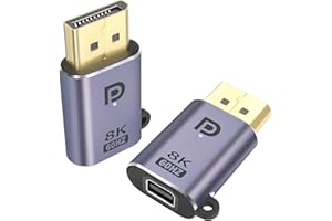QIANRENON DP a Mini DP Adattatore 8K@60Hz DP1.4 Maschio a mini DisplayPort Femmina DisplayPort Estensione Connettore,con Sospensione Foro e LED,per tablet MacBook Surface computer portatili HDTV,2Pcs