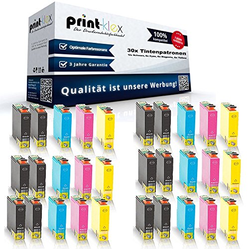30x kompatible Tintenpatronen für Epson Workforce WF 2010W Workforce WF 2510WF Workforce WF 2520NF Workforce WF 2530WF Workforce WF 2540WF Black Cyan Magenta KCMY Sparset