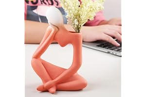 Arawat Denker Vase Deko Wohnzimmer Modern Rote Körper Vasen für Pampasgras Aesthetic Flower Vase Buch Face Blumenvase Keramik Book Tulpenvase Skulptur Deko Modern Geschenk 19 cm Nordische Vasen Rot