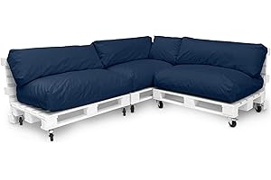 Spatium Jumbo XXL Palettenkissen Set abnehmbar Bezug wasserdicht gesteppt Palettenpolster Palettenauflage Palettensofa (Dunkelblau, 7er Set)
