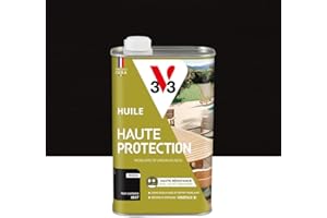 V33 Huile bois extérieur Haute Protection Noir carbone mat - Pour mobilier de jardin - Haute résistance eau, UV et graisses - Sans essuyage et effet perlant - Résine d'origine végétale - 1L