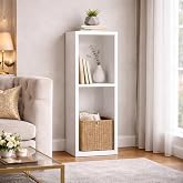 PIKAS Modern Minimalist 2 Raflı Dekoratif Kitaplık ve Yan Sehpa &ndash; Beyaz, Dikey Tasarım