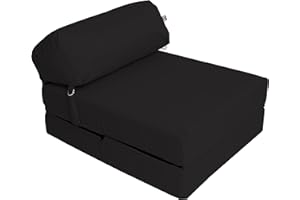 Maxus Sports Z Bed Buckle Style Futon Single Folding Chair Bed for Adults Children Sleepover Water Resistant Zipped Removable Cover Quality Foam Light Weight and Comfy (Black)