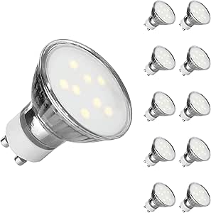 GU10 LED Daylight White, Ascher 10 Pack GU10 4W LED Light Bulbs [ Daylight White 6000K, Equivalent to 50W Halogen Bulbs, 400LM, AC 220-240V, 120° Beam Angle] GU10 Recessed Lighting, Track Lighting