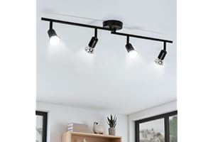 wowatt Faretti LED da soffitto Nero orientabili, Lampada da salotto 4 Luci GU10, Lampadario Camera Letto Moderno, Lampadario Cucina, Lampada Plafoniera Bagno, Bianca Fredda 6000K 5W 420LM RA82 IP20