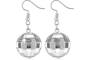 Mabor Srebrne Kolczyki Kulkowe w Kształcie Kuli Dyskotekowej dla Kobiet w Stylu Lat 70, Akcesoria Wiszące na Imprezę Taneczną