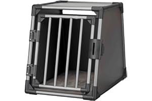 TRIXIE Hunde-Transportbox, Aluminium, M: 55 x 61 x 74 cm, grafit, stabil und geräuscharm, rutschfeste Liegematte, Sicherheitsverschluss, Klettleisten am Boden - 39336