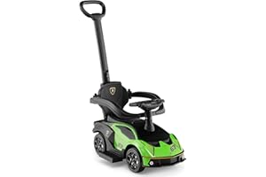Maxmass 3-in-1 Kids Ride on Push Car, Licensed Lamborghini Foot to Floor Slider with Removable Push Bar & Guardrail, Underneath Storage, Horn Sound, Toddlers Push Walking Car for 12-36 Months (Green)