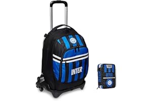 INTER REGALIDEA TROLLEY ZAINO SCUOLA INTER 3-wd NEROAZZURRO Seven calcio tifoso + ASTUCCIO 3 PIANI ZIP + Omaggio 7 penne scatto cancellabili e portachiave calcio