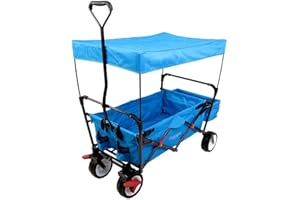 FUXTEC Bollerwagen faltbar FX-CT350 Türkis mit Dach – Transportwagen klappbar | inkl. Hecktasche & Transporthülle| Feststellbremse | Vollprofilreifen | Handwagen/Leiterwagen – Das Original