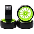 Pxyelec 4 pcs 12 Spoke Green Wheel Rim Tyre Tires for RC 1/10 Drift Car