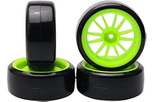 Pxyelec 4 Stück 12 Speichen grüne Felge Reifen für RC 1/10 Drift Car