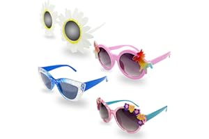 YSDYY 4 sztuki dziecięcych okularów przeciwsłonecznych, płatki śniegu, okrągłe, ochrona przed promieniowaniem UV, cień retro, słonecznik, zabawne okulary przeciwsłoneczne dla dzieci, hawajskie plażowe na urlop., niebieski, 121*42MM