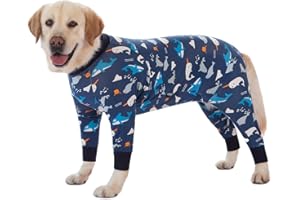 BT Bear Large Dog Onesie Clothes Protect Joints Pajamas Jumpsuit For Medium Large Dogs (XXXL, Dark Blue)
