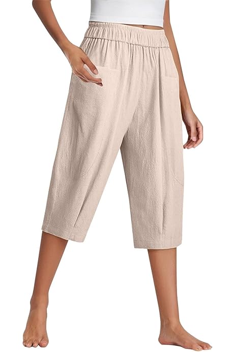 Pantaloni Donna Estivi In Cotone E Lino - Larghi, Comodi, Vita Alta Per Look Casual E Sportivo - Foto 11