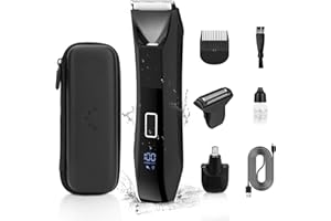 Ellasasuxi Manscape Body & Pubic Hair Trimmer for Men 3-in-1,Nose/Ear Trimmer,Groin & Ball Trimmer Men IPX7 Waterproof,Rechargeable Electric Razor Body Shavers with Ceramic Blades,LED Light