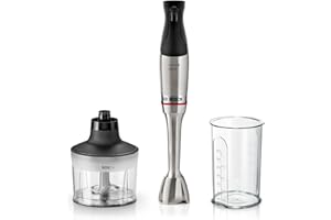 ‎BOSCH HAUSGERÄTE Bosch Stabmixer ErgoMaster Serie 6, Zerkleinerer, einhändig bedienbar, 4 Edelstahl-Klingen verschleißfreie Keramik-Kupplung, Luftkühlung, langlebig, Mixbecher, leistungsstark, 1200 W, MSM6M830