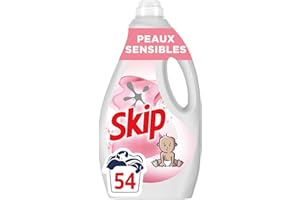 Skip - Lessive Liquide Peaux Sensibles - Contre les taches tenaces - Parfum léger et agréable - Testée dermatologiquement - 54 Lavages