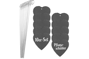 ‎HOBERG Hoberg Schiefer-Pflanzschilder - 10er Set | Witterungsbeständig, Wiederverwendbar | Individuelles Beschriften von Pflanzen, Kräutern & Blumen | Mit Erdspießen aus Stahl | Maße 10 x 10 x 0,5 cm [Herz]