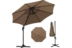 TANGZON 3M Cantilever Parasol, Heavy Duty Offset Umbrella with Cross Base, 8 Ribs, 5 Adjustable Tilt, 360° Rotation & Crank Handle, Outdoor Market Umbrella Sun Shade Canopy for Backyard Garden