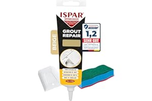 Ispar Joint carrelage beige 400g – kit reparation carrelage avec spatule et éponge pour salle de bain, intérieur, cuisine | joint acrylique beige prêt à l'emploi