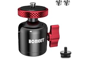 Homeet Mini Kugelkopf Stativkopf 25mm Ballhead Durchmesser, 10KG Maximale Belastung Metall Kugelkopf 1/4” & 3/8” Gewindeloch, mit Mutter und Hot Shoe Adapter für alle Kamera/Stativ/Monitor/Licht
