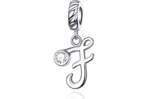 LaMenars Ciondolo con Lettera Dell'alfabeto in Argento Sterling 925 Charm Bead con A alla Z Pendente con Zirconia Cubica Compatibile con Pandora e Europei Bracciale Collane da Donna (Letter A)
