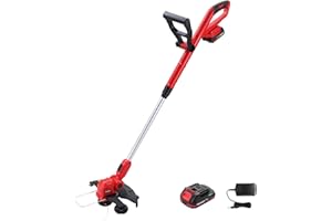 TEENO Coupe-Bordures Rotofil sans Fil 20V,30 cm, Coupe-Herbe sans Fil 1x 2 Ah Batterie, Coupe Bordures, Chargeur Rapide Inclus, Manche télescopique, Poignée réglable
