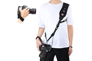 Airminti Ensemble de sangle d'épaule appareil photo et dragonne appareil photo, protection secondaire, réglable, à dégagement rapide, néoprène, noir