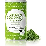 Bio “Green Goodness” Superfood Shake mit 12 Superfoods (Weizengras + Gerstengras + Moringa + Chlorella + Spirulina + Kelp etc