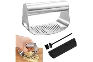 Ktilura Garlic Press Ring Garlic Masher Garlic Cutter Hand Pressed Garlic Masher 304 Stainless Steel Garlic Press Set with Bottle Opener, Peeler, Cleaning Brush, Easy to Use and Clean Kitchen Tools