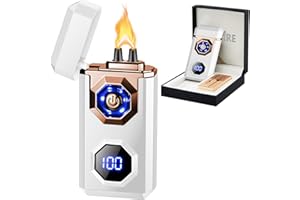 SKRFIRE Plasma Lighter Rechargeable Electric Lighter for Candle Arc Type C Electronic Torch Lighter Windproof Portable Metal Lighter with LED Power Display for Camping, Hiking, BBQ (Luminous white)