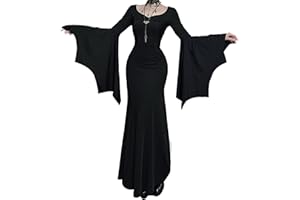 DINGJIUYAN Vestido largo gótico para mujer, manga murciélago, cola de pez, ajustado, vestido gótico de Halloween