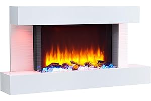 BALDERIA camino elettrico Aieda | Caminetto elettrico da parete con effetto fiamma 3D | Riscaldamento elettrico 2000 W | Focolare sospeso a parete con telecomando, timer, termostato | Grigio