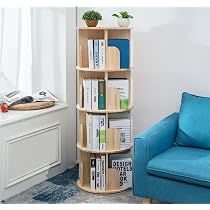 Libreria Girevole 360° OTK 4 Ripiani In Legno | Scaffale Rotante Per Libri A Risparmio Di Spazio | Per Cameretta, Soggiorno, Studio | Colore Rovere Nero