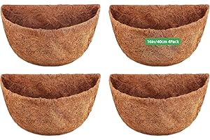 Stepfowarder Hanging Basket Coco Liners 4 Pcs, 40cm/16Inch Semi-Round Wall Planter Liner, Natural Coconut Fiber Liner for Window Boxes Indoor Outdoor Garden Flower Pot (Semi-Round 40cm/16in)