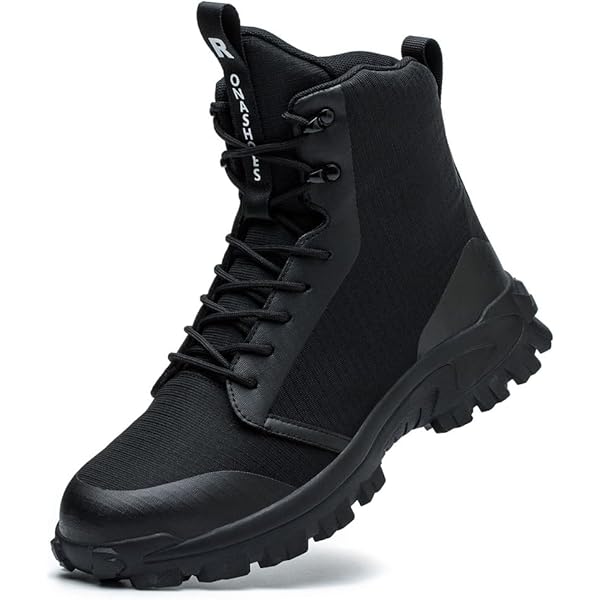 COMFOX Veiligheidsschoenen met hoge schacht, stalen teen, trainers, lichtgewicht, ademende werkschoenen, sneakers voor bescherming, antislip laarzen voor mannen en vrouwen, Zwart 2, 44 EU