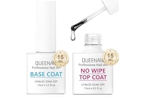FANJUANLAN 2x15ml Base y Top Coat Semipermanente, Base Coat y Top Coat De Uñas Soak Off UV LED Uñas De Gel, Nail Gel Set para Manicura y Pedicura