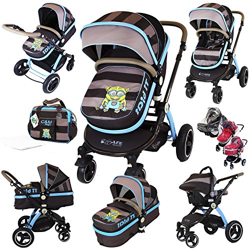 i-Safe System - i DiD iT Trio Travel System Pram & Luxury Stroller 3 in 1 Complete With Car Seat + Changing Bag + Rain Covers