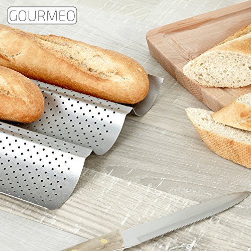 GOURMEO Baguette-Backblech / Baguetteform / Baguetteblech 38,5 x 28 cm für 3 Baguettes mit Antihaftbeschichtung in Silbergrau – mit 2 Jahren Zufriedenheitsgarantie - 4