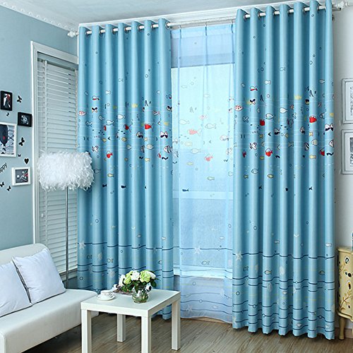 Cartoon Vorhänge, Frideko 2 Stück 245 cm x 140 cm (H x B) Blickdicht Unterwasserwelt Verdunklungsvorhänge mit Haken für Kinderzimmer Schlafzimmer Wohnzimmer