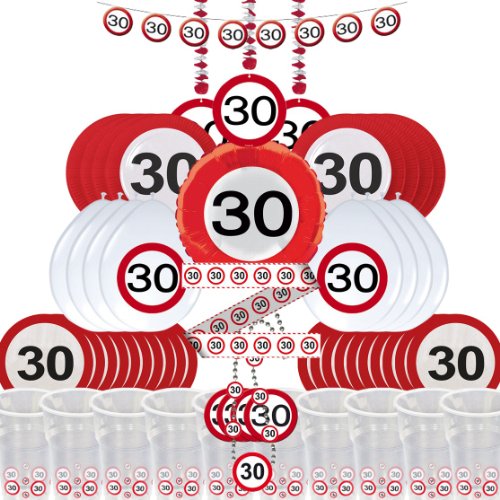 Partybox 30 Geburtstag 57-teilig Deko Verkehrsschild Partypaket