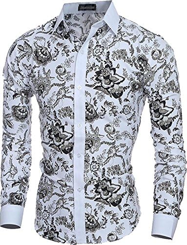 Jeansian Men's Casual Long Sleeves Slim Fit Classic Printing Dress Shirts Office Tops 84H3 Multicolor USA S