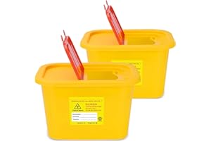 ATOMUS 2pcs 3L Yellow Tattoo Plastic Sharp Container Box Sharps Containers Needle Destruction Waste Bin Needle Disposal Bin with Lid for Tattoo Eyebrow Blade