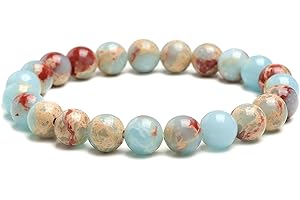 Landorilo Handmade Echte Natursteinperlen Heilsteine Armband Damen Chakren Perlenarmband, 8MM Runde Edelsteine Yoga Armbänder, Chakra Armbänder Männer