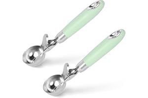 MINICLOSS Ice Cream Ball Scoop Stainless Steel Ice Cream Scoop, Polished Stainless Steel Ice Cream Scoop with Trigger Gourmet Ice Cream Spoon, for Ice Cream, Rice, Cake, Dough,Mashed Potato (2pcs)
