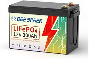 DEESPAEK Akumulator LiFePO4 12V 300Ah,Bateria litowa 12 V,4000-15000 głębokiego cyklu,Wbudowany BMS z ogniwami klasy A, maks. 3840 Wh dla energia słoneczna,przyczepy kempingowe，Silnik trollingowy